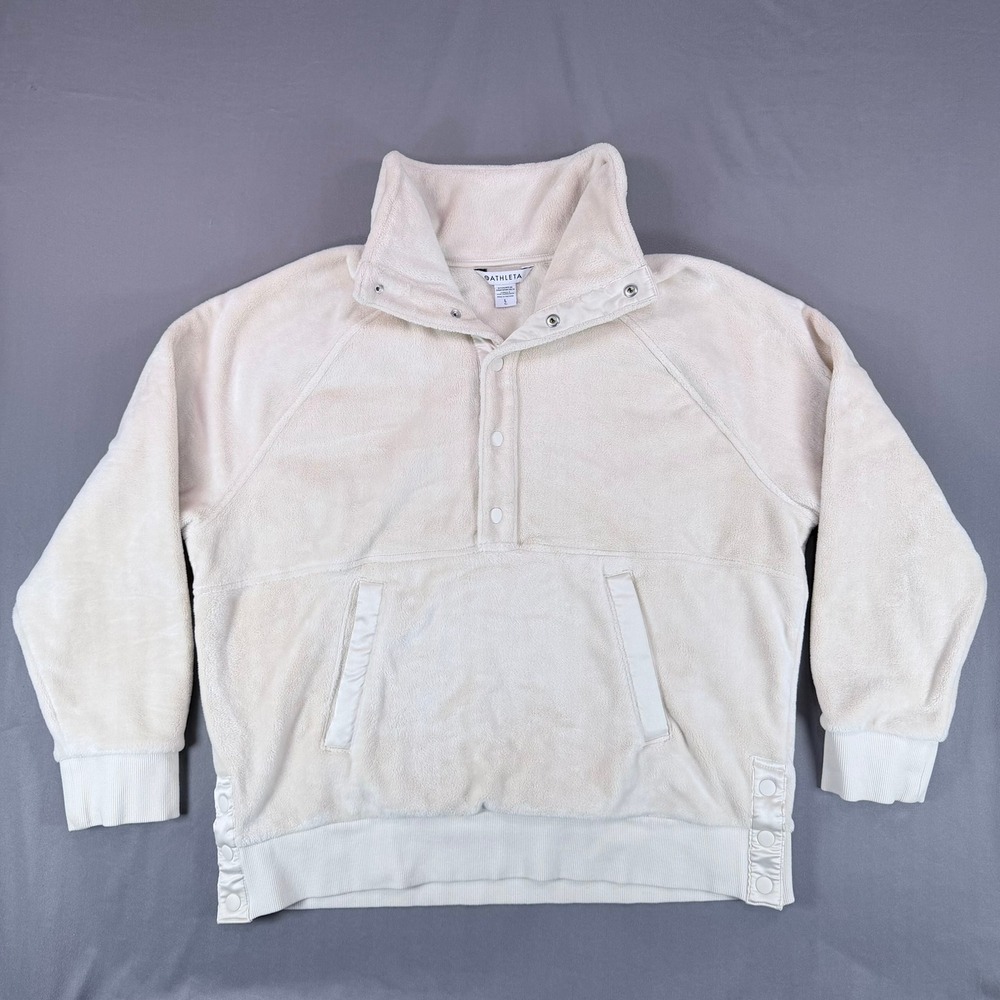 Athleta Tugga Women Large Cream Fleece Snap Pullover Sweatshirt Cozy Activewear